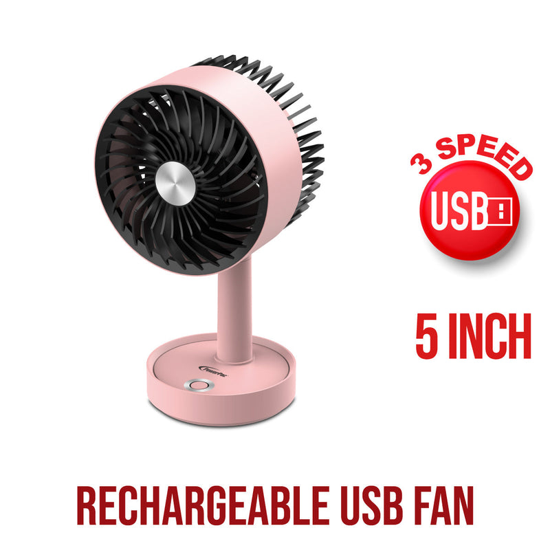 PowerPac 5-inch Rechargeable Portable Table Fan PPUF230