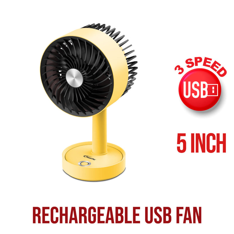 PowerPac 5" USB Rechargeable Portable Table Fan PPUF230