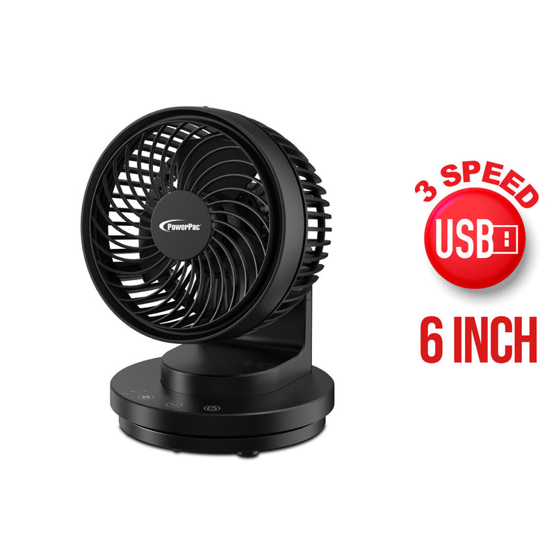 PowerPac 6 Inch USB Table Fan PPUF237