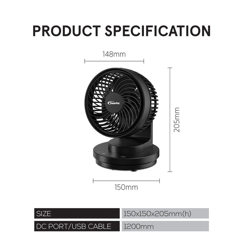 PowerPac 6 Inch USB Table Fan PPUF237