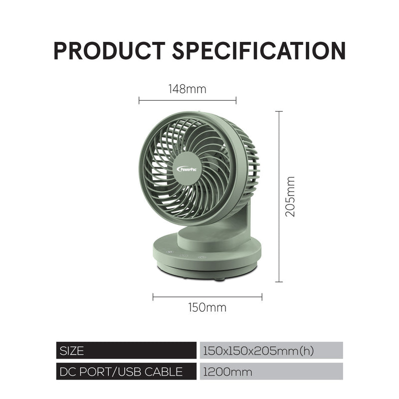 PowerPac 6" USB Table Fan PPUF237