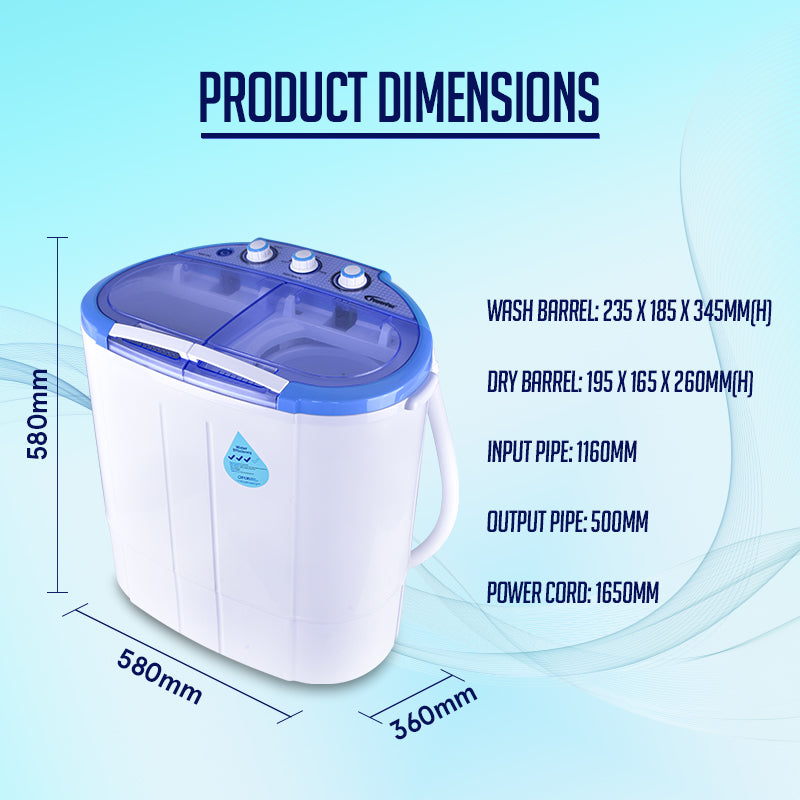 PowerPac 2-in-1 Twin Tub Mini Washing Machine PPW920