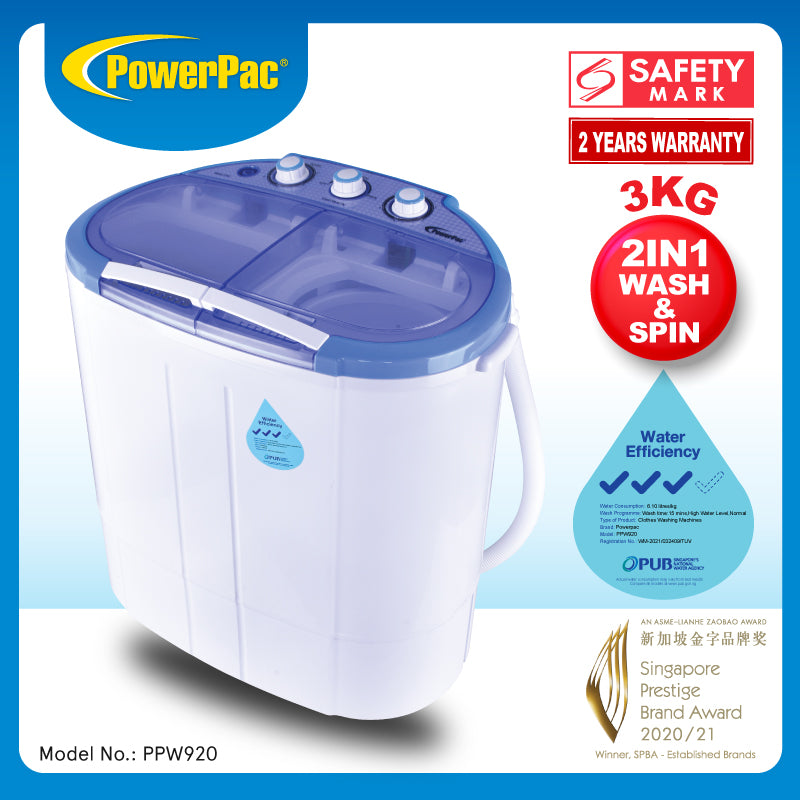 PowerPac 2-in-1 Twin Tub Mini Washing Machine PPW920