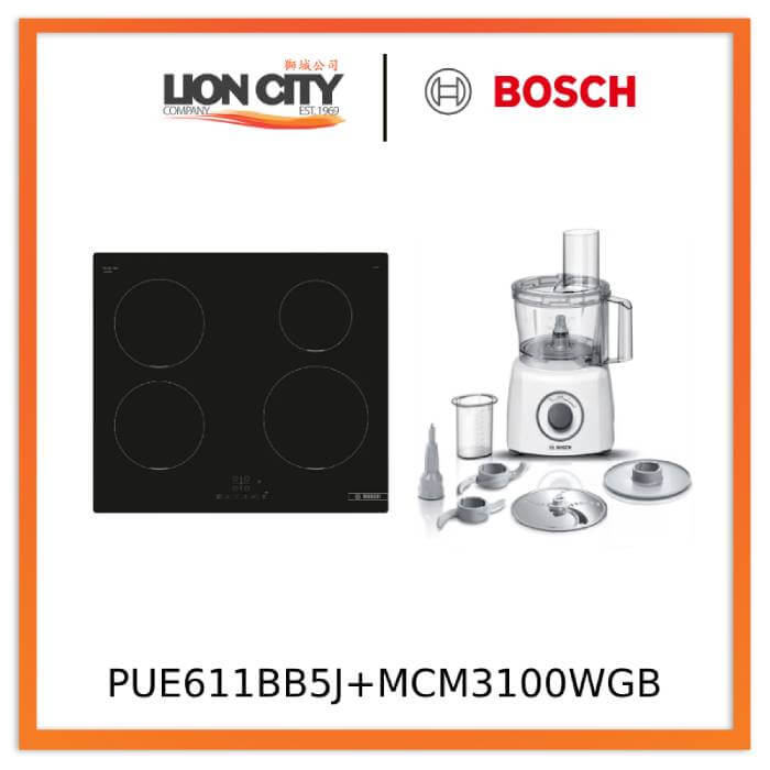 Bosch PUE611BB5J Series 4 Induction hob 60 cm + MCM3100WGB Food processor MultiTalent 3700 W White