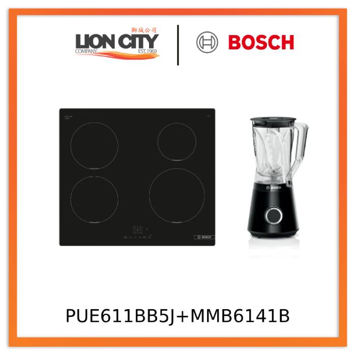 Bosch PUE611BB5J Series 4 Induction hob 60 cm + MMB6141B Blender VitaPower Serie | 4 1200 W Black