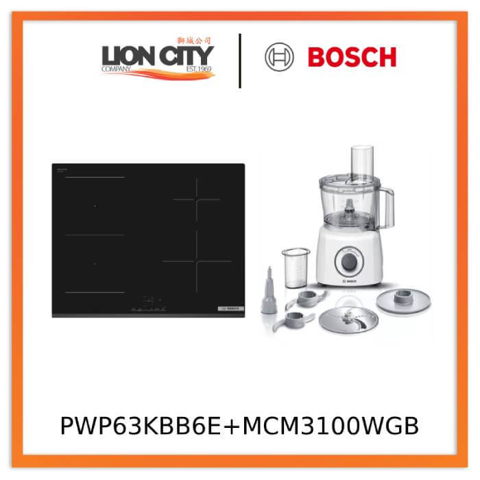 Bosch PWP63KBB6E Series 4 Induction hob 60 cm Black, surface mount without frame + MCM3100WGB Food processor MultiTalent 3700 W White