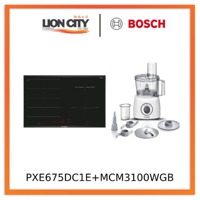 Bosch PXE675DC1E Glass Ceramic Built-in Induction Hob + MCM3100WGB Food processor MultiTalent 3700 W White