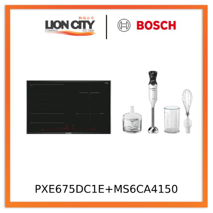 Bosch PXE675DC1E Glass Ceramic Built-in Induction Hob + MS6CA4150 Hand blender ErgoMixx 800 W White, anthracite