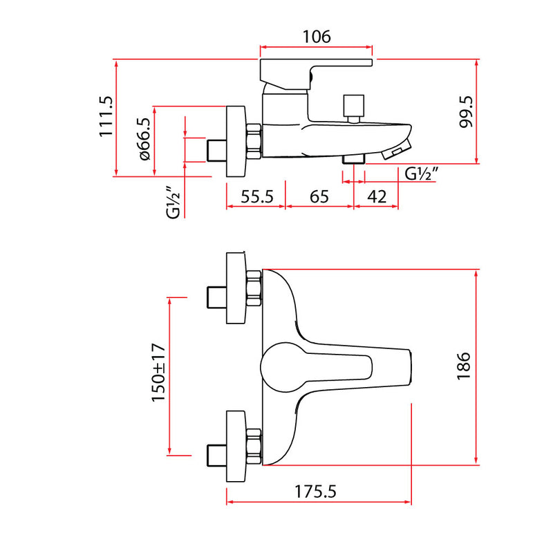 Rubine PREMIO 2461 Bath Mixer Chrome