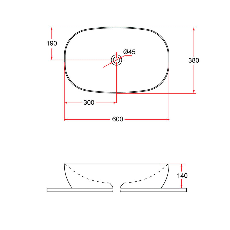 Rubine QTRO 60-BW Ceramic Basin