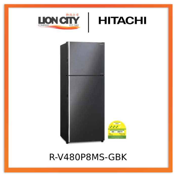 Hitachi R-V480P8MS-BSL/GBK/PWH 407L 2-Door Fridge (3 Ticks)