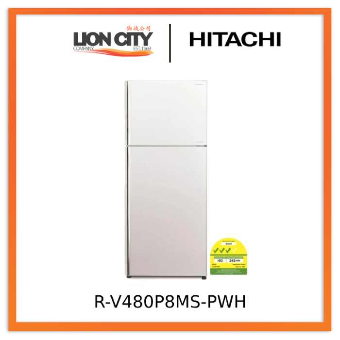 Hitachi R-V480P8MS-BSL/GBK/PWH 407L 2-Door Fridge (3 Ticks)