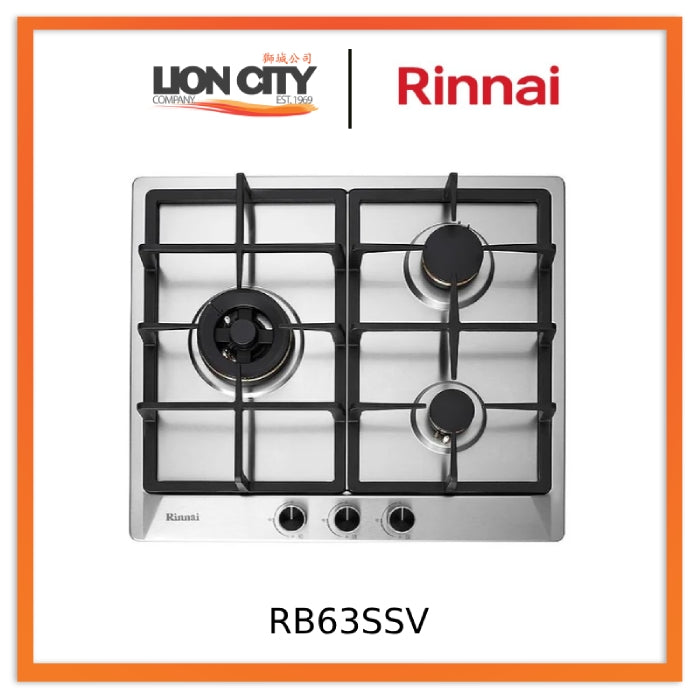 Rinnai RB63SSV 60cm 3 burner stainless steel gas hob