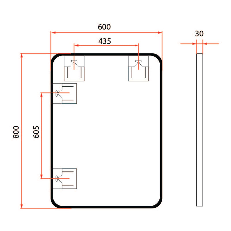 Rubine RBM-ACO-L68 BK 60x80cm Frame Mirror Matte Black