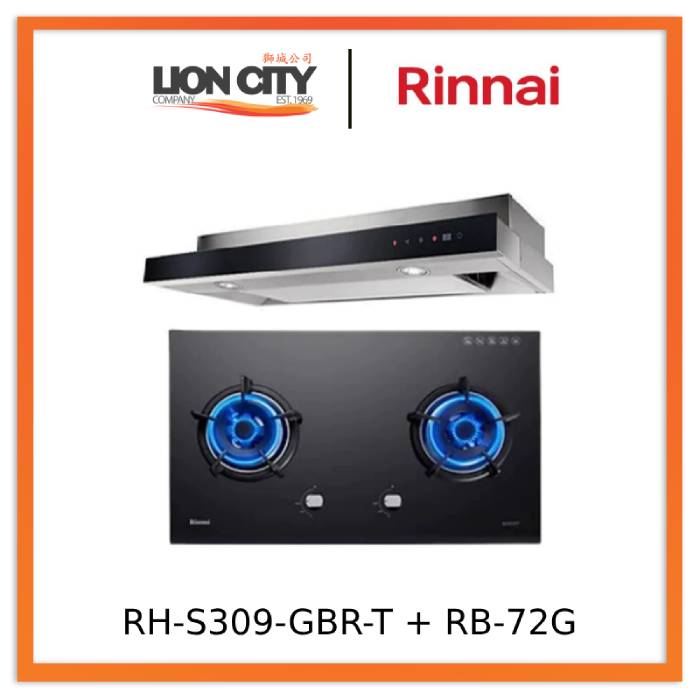 RinnaI RH-S309-GBR-T Cooker Hood + RB-72G Gas Hob