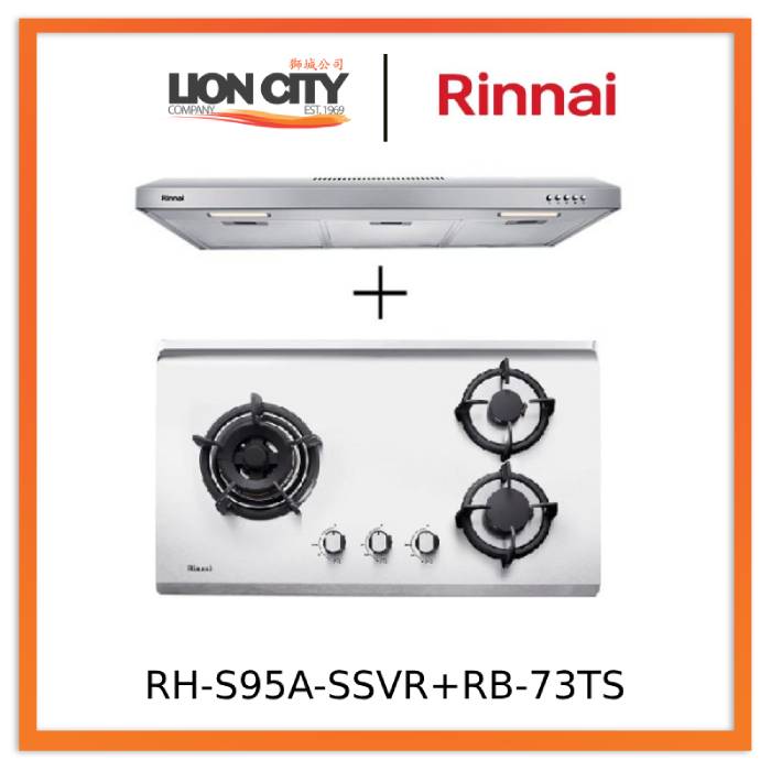 Rinnai RH-S95A-SSVR 90CM Cooker Hood + RB-73TS Stainless Steel Hob