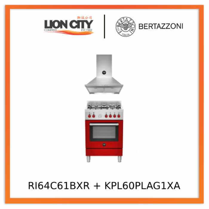 Bertazzoni RI64C61BX/XR/XB 60 4-burners electric oven + KPL60PLAG1XA 60 cm wallmount hood