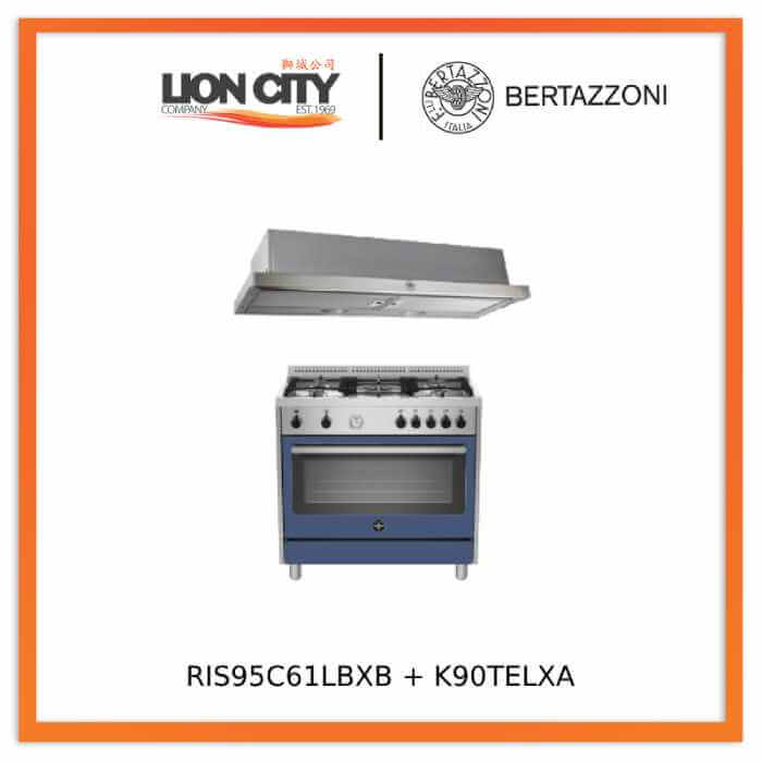 Bertazzoni RIS95C61LBX/XR/XB Free Standing Range Cooker Electric Oven + K90TELXA Telescopic Hood