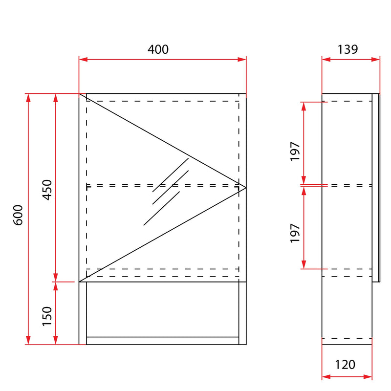 Rubine RMC-1440D1S1 Stainless Steel Mirror Cabinet