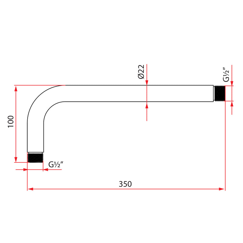 Rubine RSA-HAR-350 35cm Shower Arm Chrome