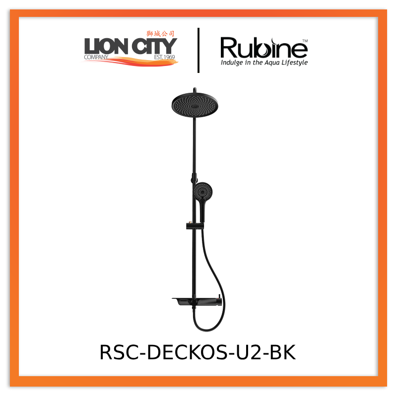 Rubine Deckos RSC-DECKOS-U2-BK Round Rainshower Column With Mixer Shelf Matte Black