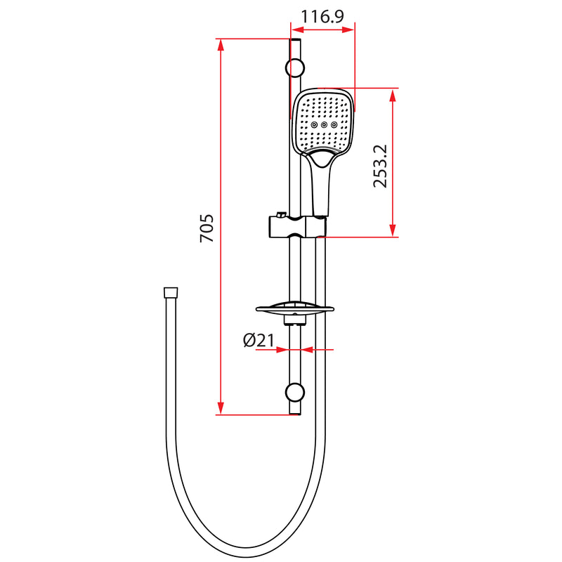 Rubine RSH-MACH-521-BK Shower Set Sliding Rod Matte Black