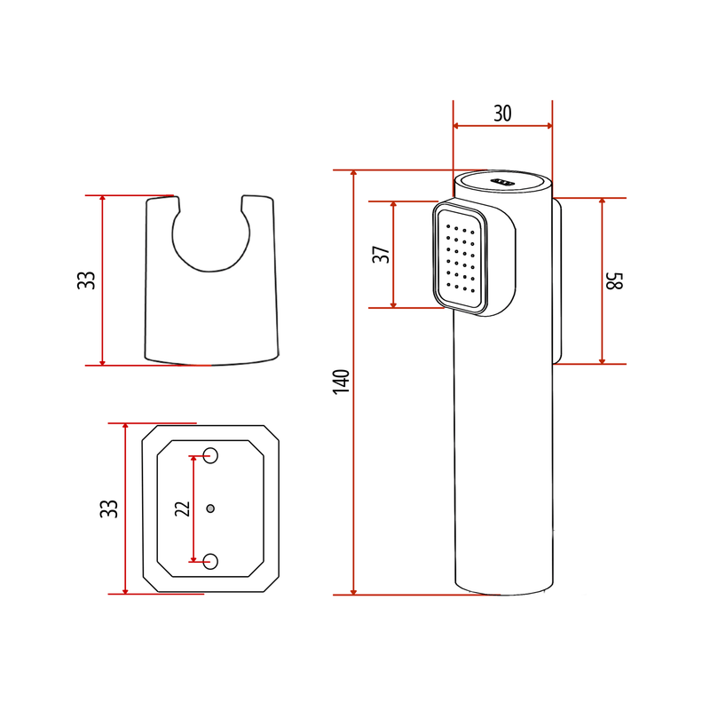 Rubine RSP-FLUSSO-F7A-GM Bidet Spray Gunmetal