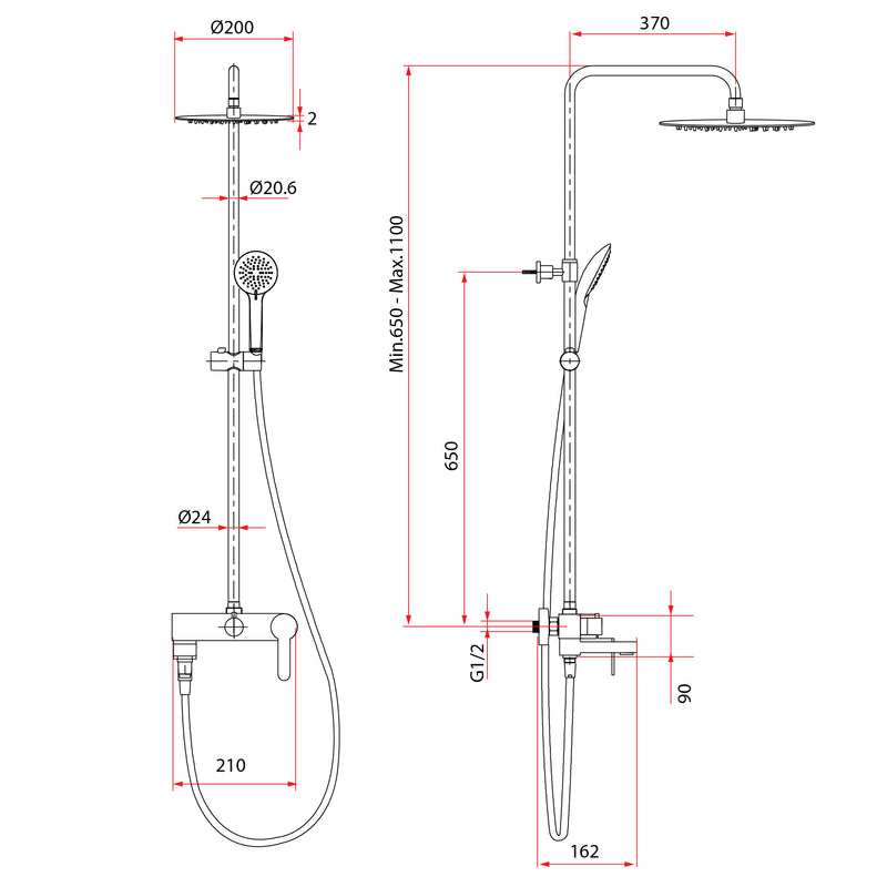 Rubine RSC-INOX-R8-3361R2-AF Rainshower Column Chrome