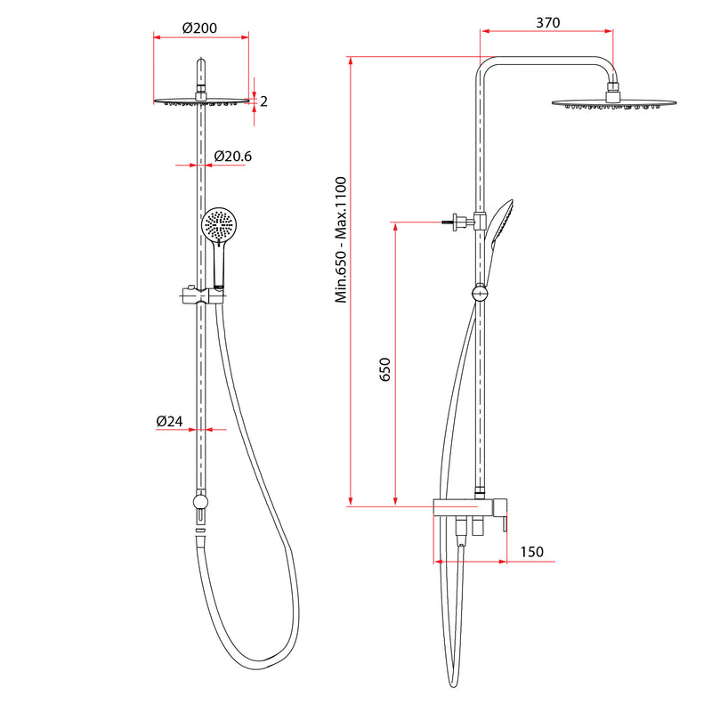 Rubine RSR-INOX-R8100-CH Rainshower Column Chrome