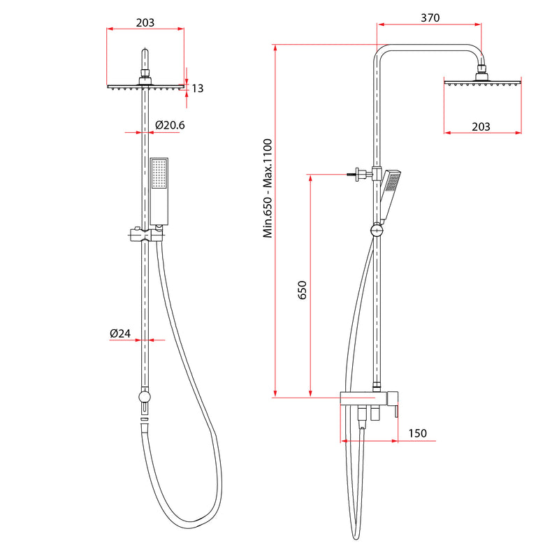 Rubine RSR-NOVA-S3020 CH Rainshower Column Chrome