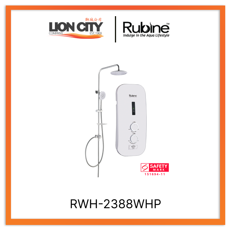 Rubine RWH-2388WHP Electric Instant Water Heater Lion City Company
