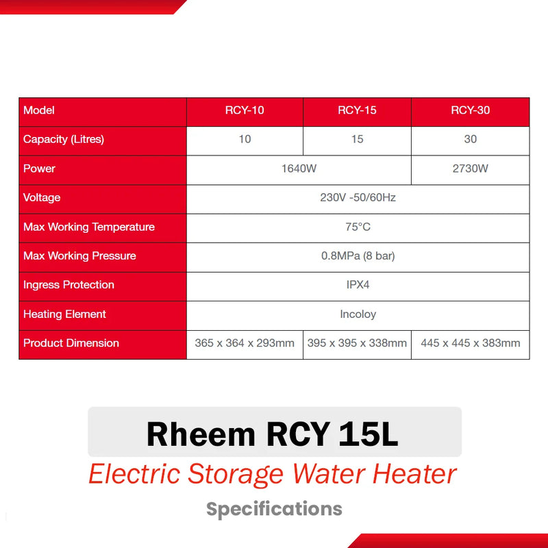Rheem 15L Electric Storage Water Heater RCY 15L
