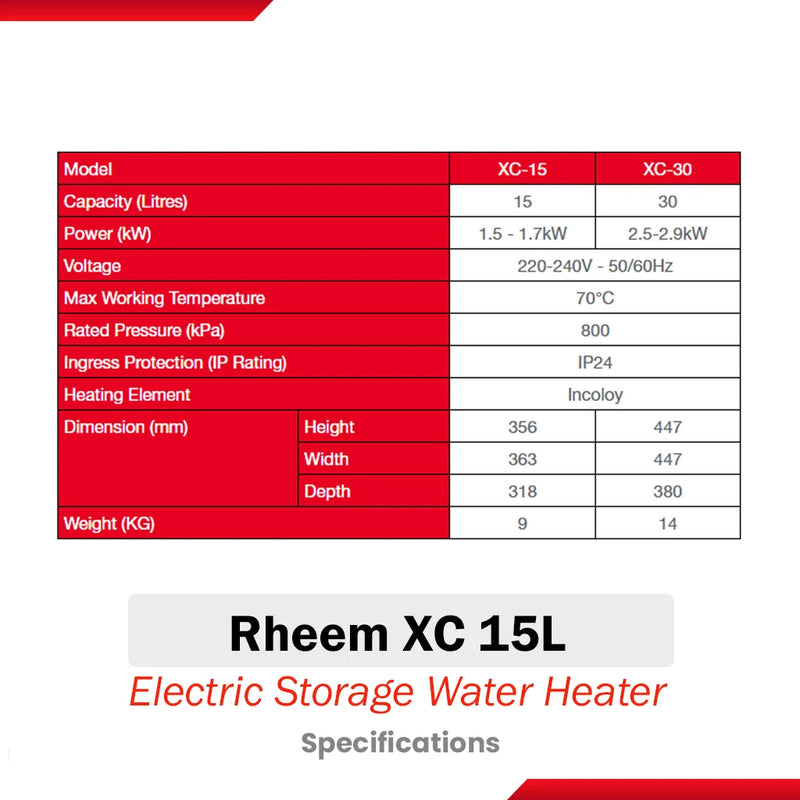 Rheem 15L Electric Storage Water Heater XC 15L