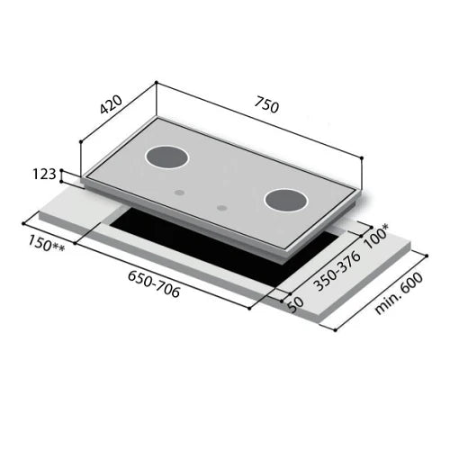 Rinnai RB-7302S-GBS 2 Burner Built-In Hob Black Tempered Glass