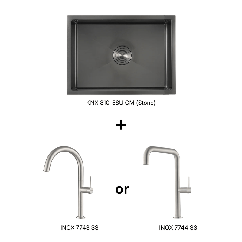 Rubine KIN NANO KNX 810-58U GM Kitchen Sink and INOX Faucet Bundle