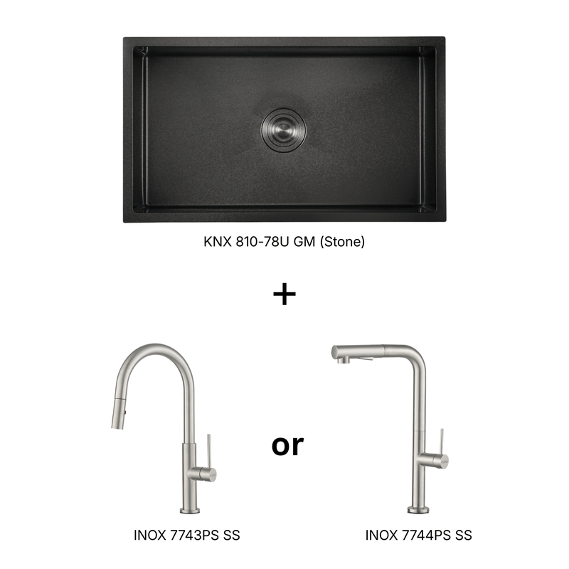 Rubine KIN NANO KNX 810-78U GM Kitchen Sink Faucet Bundle