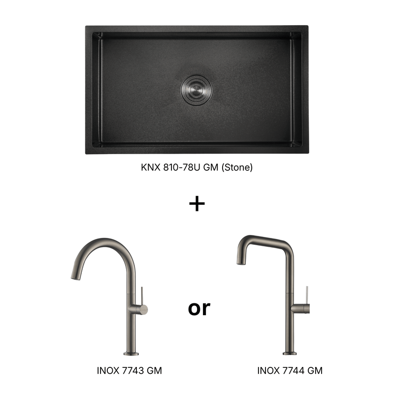 Rubine KIN NANO KNX 810-78U GM Kitchen Sink Faucet Bundle