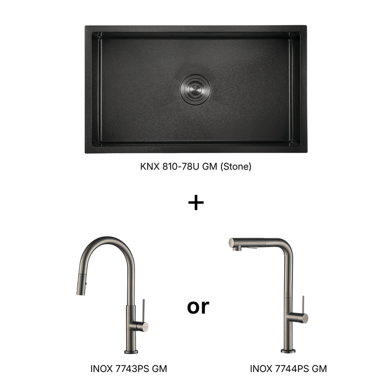Rubine KIN NANO KNX 810-78U GM Kitchen Sink Faucet Bundle