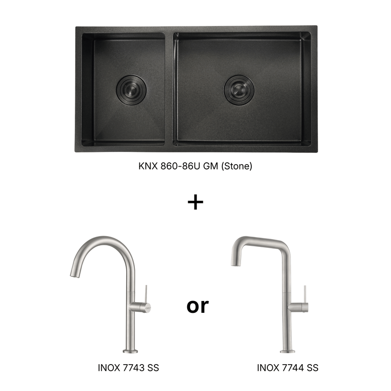 Rubine KIN NANO KNX 860-86U GM Sink and INOX Faucet Bundle
