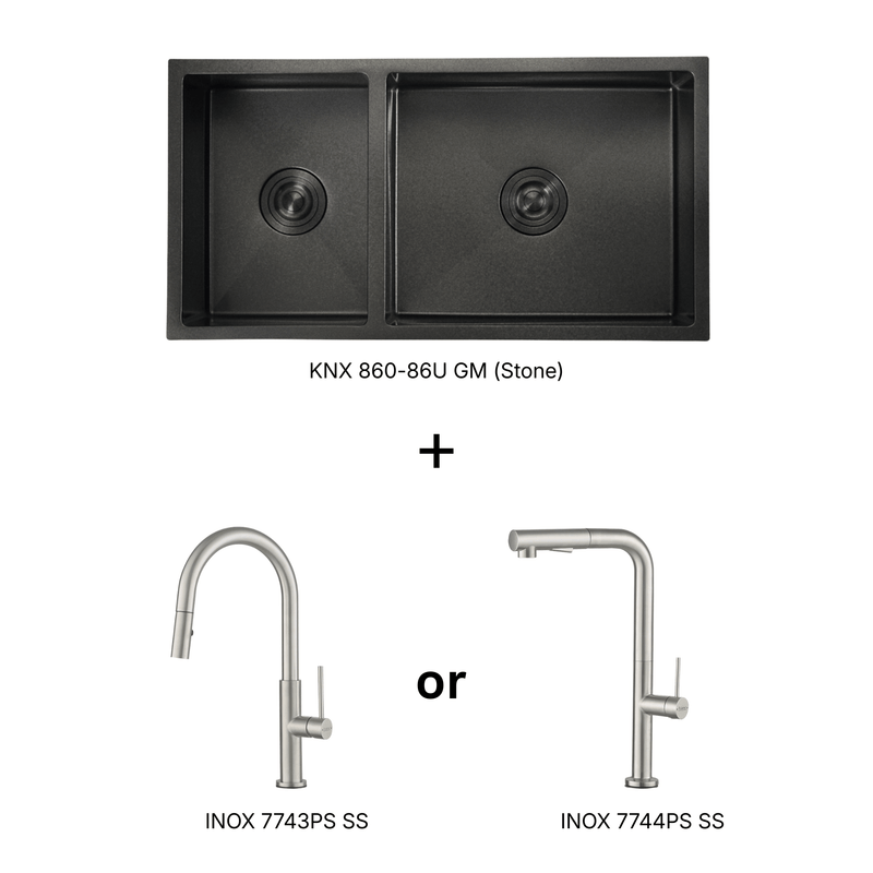 Rubine KIN NANO KNX 860-86U GM Sink and INOX Faucet Bundle