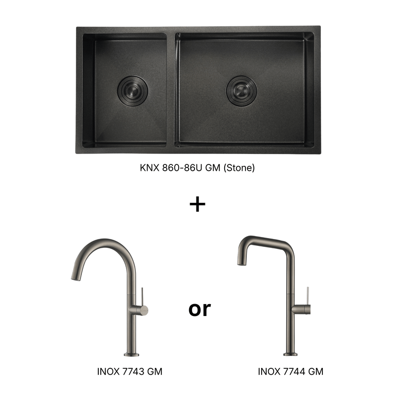 Rubine KIN NANO KNX 860-86U GM Sink and INOX Faucet Bundle