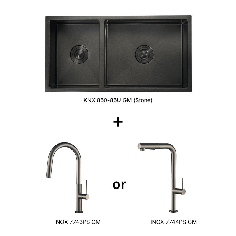 Rubine KIN NANO KNX 860-86U GM Sink and INOX Faucet Bundle