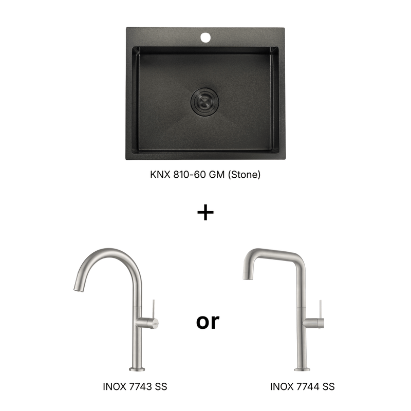 Rubine KIN NANO KNX 810-60 GM Sink and INOX Faucet Bundle