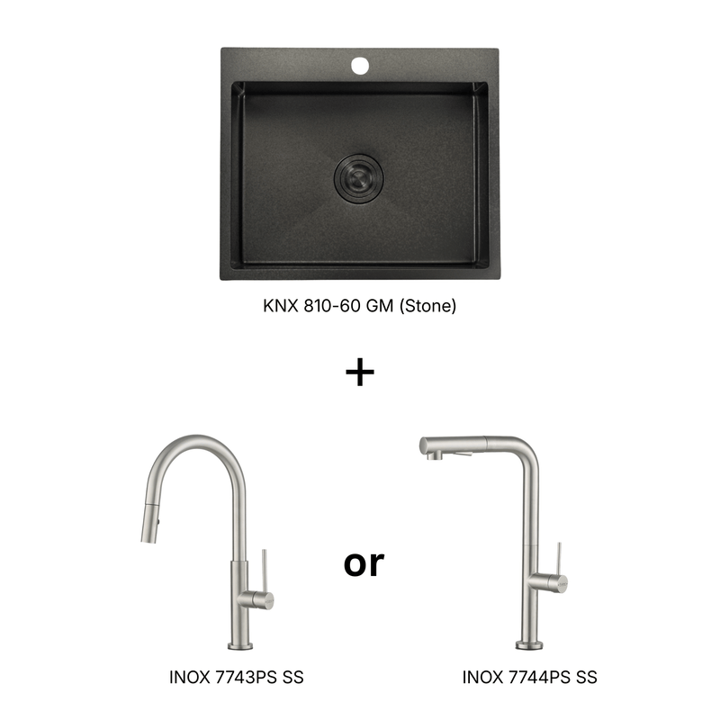 Rubine KIN NANO KNX 810-60 GM Sink and INOX Faucet Bundle