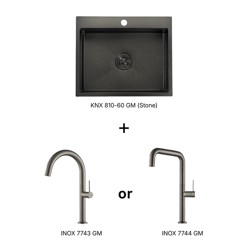 Rubine KIN NANO KNX 810-60 GM Sink and Faucet Bundle