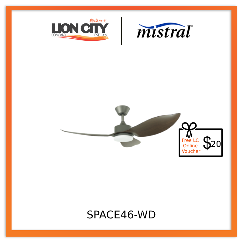 D'FAN SPACE46-WH/WD 46IN CEILING FAN WITH LIGHT (WHITE/WOOD) (INSTALLATION CHARGES APPLIES)