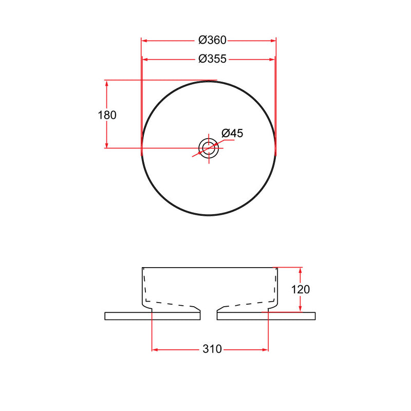 Rubine SPIN 36-VW Ceramic Basin Stone Design