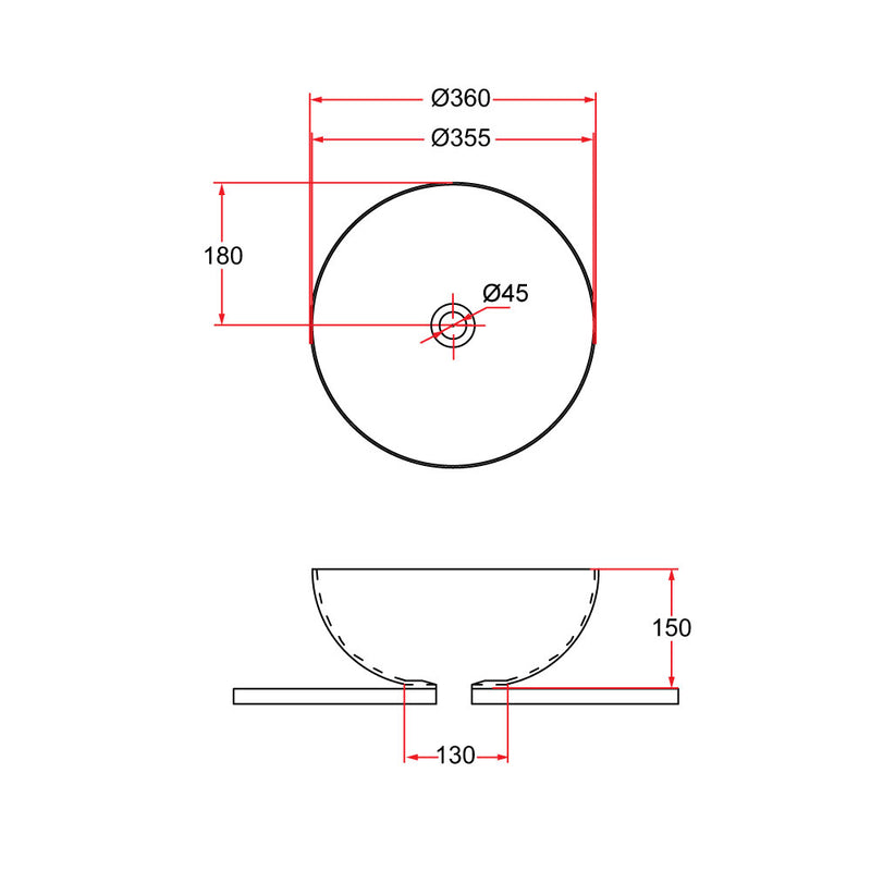 Rubine SPIN 36B-BK Ceramic Basin Matte Black
