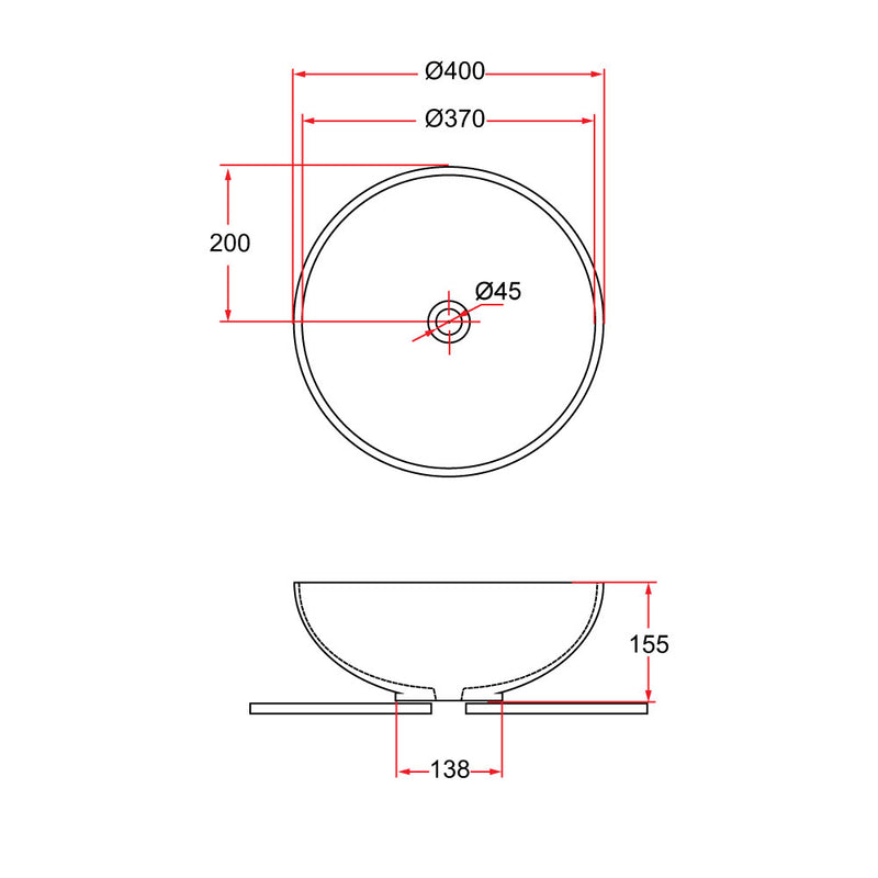 Rubine SPIN 40B-BW Ceramic Basin Matte Black/White