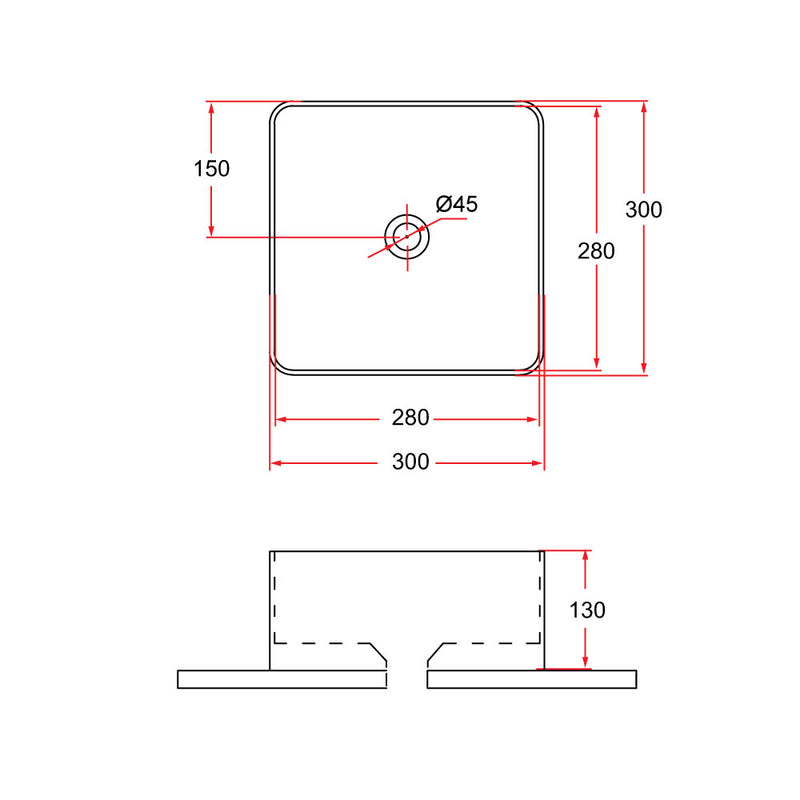 Rubine SQ 30 Ceramic Basin Gloss White